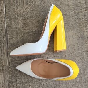 Elegant White and Yellow Women's Heels